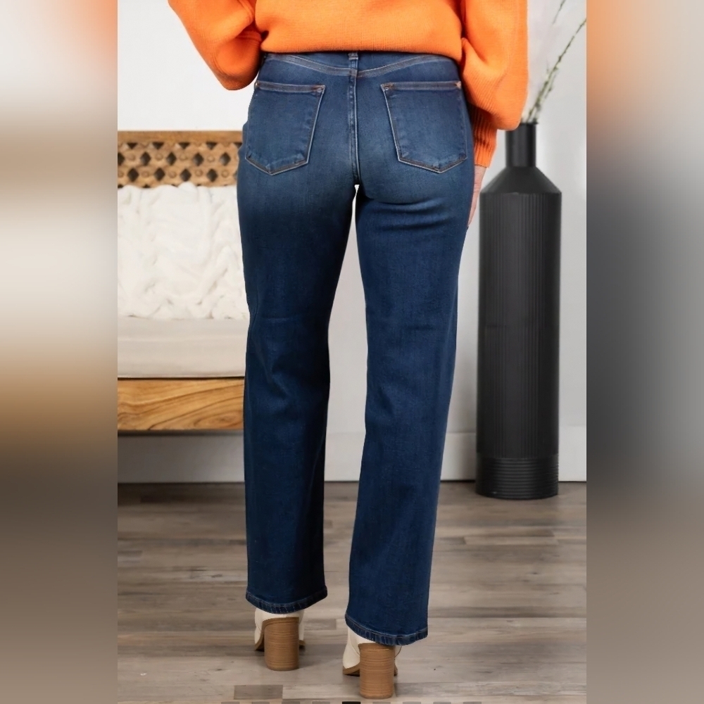 Judy Blue MR Dark Wash Straight Leg Side Seam Detail Jeans Classic 9/29 NEW - Picture 11 of 14